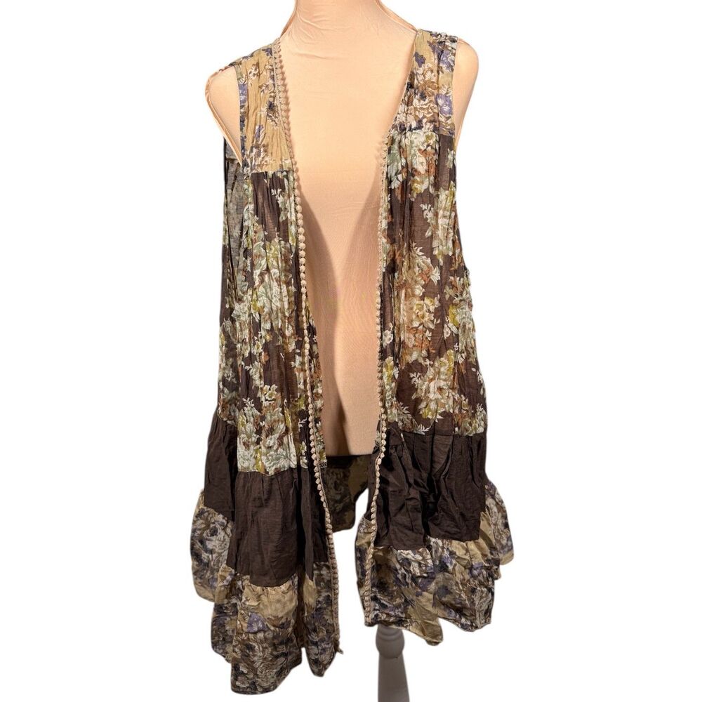 Paisley Vine Womens Brown Tiered Top 1XL Cottagecore Fairy Grunge Boho Festival